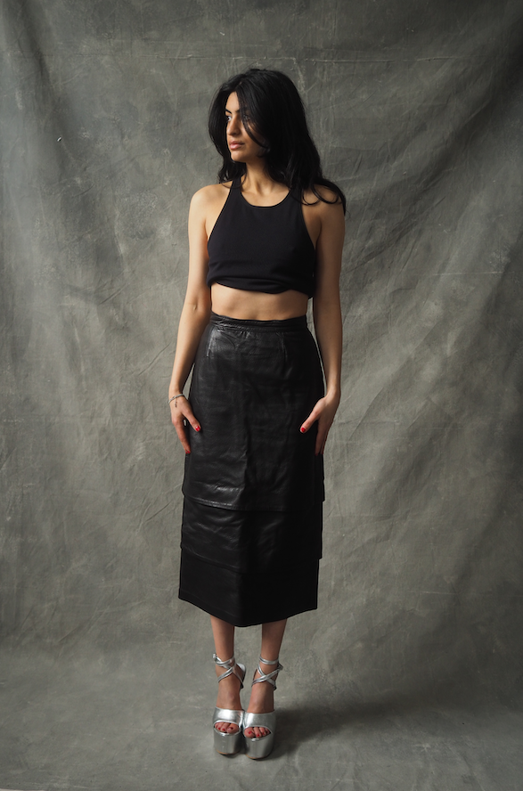 Black Leather Tiered Skirt